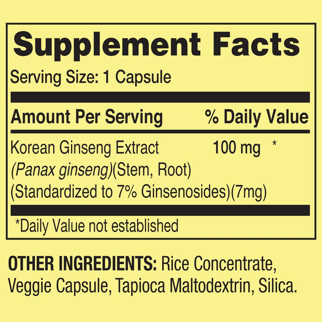 Spring Valley Korean Panax Ginseng Vegetarian Capsules, 100 Mg, 60 Count