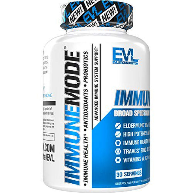 Immune Support Supplement - Evlution Nutrition Immune Mode with Potent Antioxidant Complex - Vitamin C, Probiotics & Elderberry - Vegan, Gluten-Free Immune Supplement 30 Servings