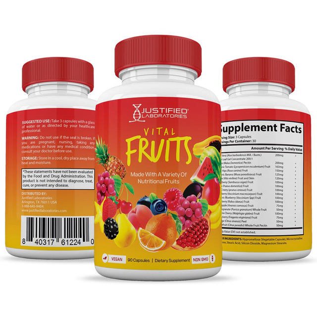 Vital Fruits and Veggies Supplement Red & Green Superfoods Whole Food Non GMO Vegan Friendly 180 Veggie Capsules 2 Bottles