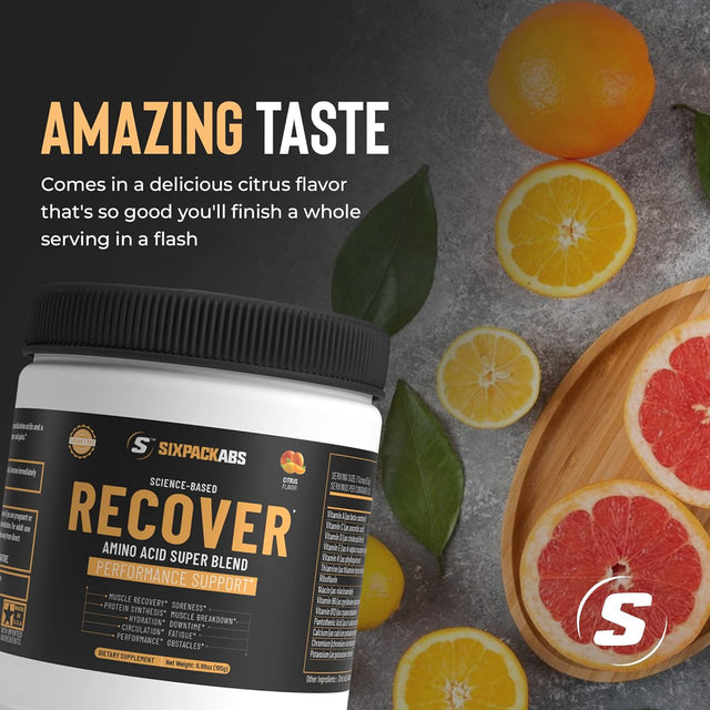 Sixpack Abs Recover Post-Workout Powder, Science-Based Muscle Recovery Drink Supplement for Working Out, Citrus Flavor