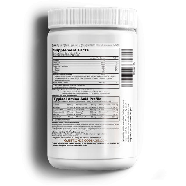 Codeage Multi Collagen Peptides Powder, Mocha Coffee, Grass-Fed Pasture-Raised Hydrolyzed Collagen, 14.39 Oz