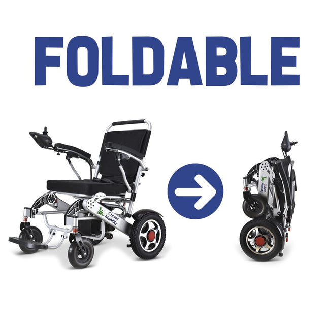 Culver Mobility - WILDCAT - Foldable Ultra Lightweight Heavy Duty Airline Approved Electric Wheelchair 330 Lbs. Max Load-500W-13 Miles - SILVER