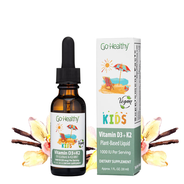 Go Healthy Natural Kids Vitamin D3 & K2 Drops, 1000 IU, Vegan Liquid 30 CT