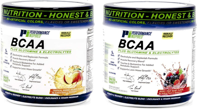 PERFORMANCE INSPIRED Nutrition - 5G BCAA Powder with Added Electrolytes - Taurine & Glutamine - All-Natural Recovery Rebuild & Clean Formula- 1.46Lb - Tropical Mango Delight