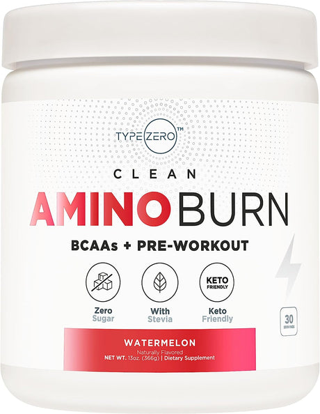 Type Zero Aminoburn - Vegan Amino Acids Energy Pre Workout Drink for Women/Men (Watermelon) Sugar-Free Energy Drink Powder & Amino Acids Supplement - Natural Preworkout Energy