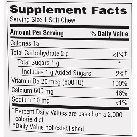 Caltrate Soft Chews 600+D3 Calcium Vitamin D Supplement, Chocolate Truffle - 60 Count