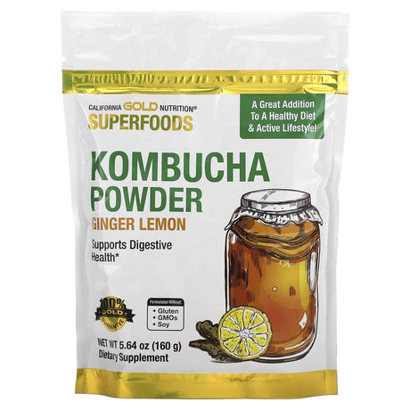 California Gold Nutrition SUPERFOODS - Kombucha Powder, Ginger Lemon, 5.64 Oz (160 G)