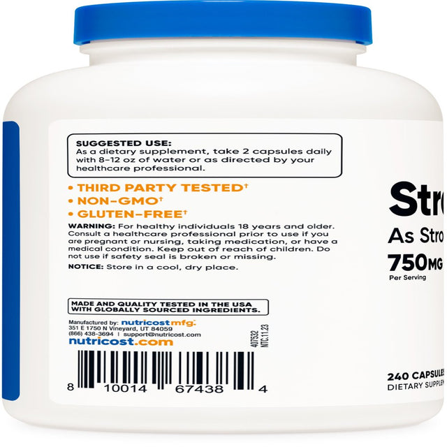 Nutricost Strontium Capsules 750Mg, 240 Capsules - Vegetarian, Non-Gmo, Gluten Free Supplement