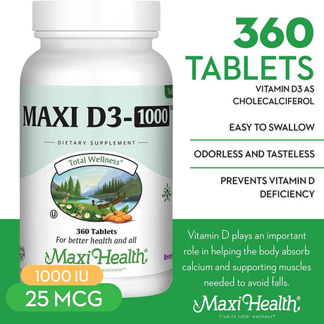 Maxi Health Kosher Vitamin D3 1000 IU - 360 Tablets