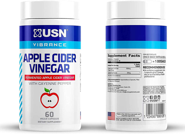 USN Vibrance Series Apple Cider Vinegar Supplement Capsules with Cayenne Pepper & Fermented Apple Cider Vinegar for Immune Support & Gut Health- 60 Veggie Capsules (Pack of 1)