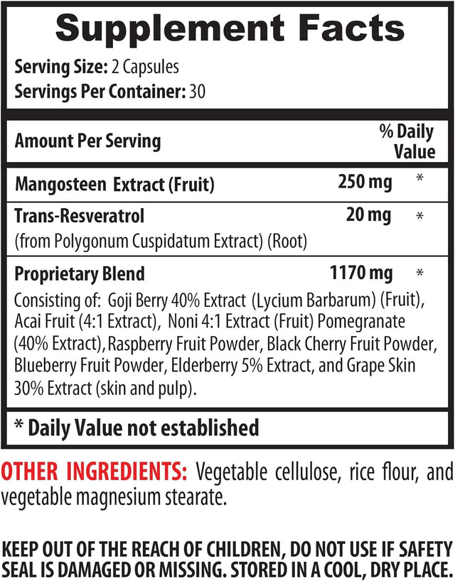 Mangosteen Capsules - Mangosteen Extract Complex 1440MG - Natural ANTIOXIDANT - Mangosteen Supplements - Antioxidants Supplement Organic - Mangosteen Extract - Mangosteen Extract Capsules - 1B 60Caps