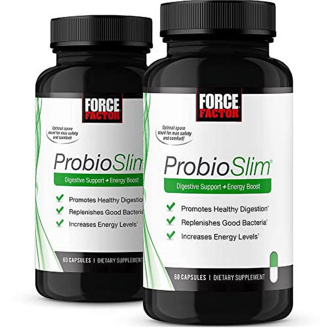 Probioslim Probiotic Supplement for Women and Men with Probiotics and Green Tea Extract, Reduce Gas, Bloating, Constipation, Support Digestive and Gut Health, Force Factor, 120 Capsules (2-Pack)