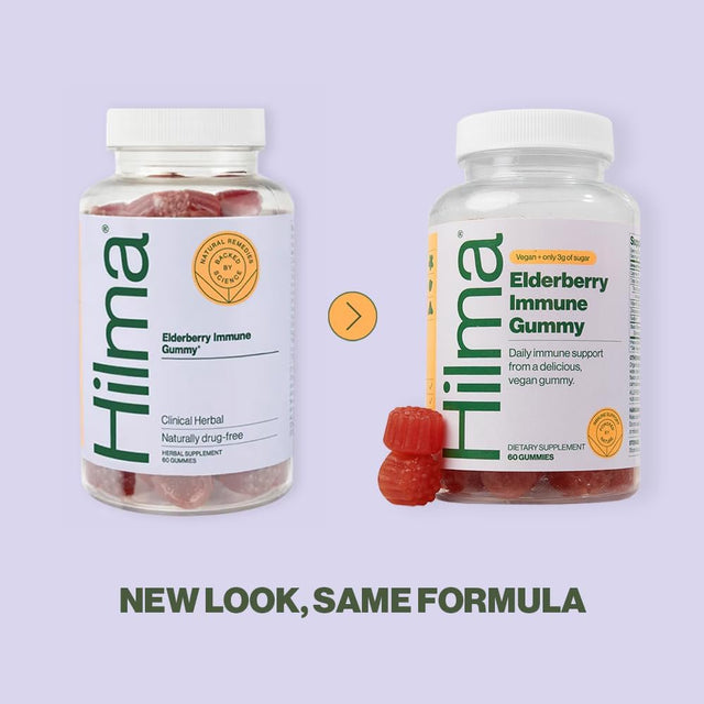 Hilma Elderberry Gummies with Zinc & Vitamin C - Natural, Vegan + Clinically Proven Ingredients - Doctor Formulated + Tested - 60 Gummies