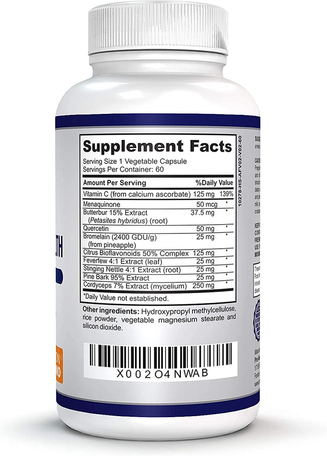 Advanced Respiratory Health, Lung Detox and Cleanse, Seasonal Comfort - 10 Active Herbal Ingredients Quercetin, Butterbur, Cordyceps, and More. 2-Month Supply (60 Non-Gmo Capsules)