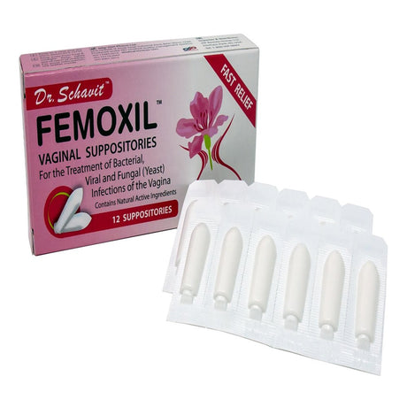 Dr. Schavit FEMOXIL Vaginal Suppositories - Natural Plant-Based Formula for the Treatment of Bacterial, Viral and Yeast Infection of the Vagina. Provides Fast Soothing Relief - Ph Balance and Health