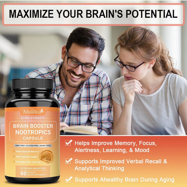 Brain Booster Nootropic Supplement Support Focus Energy Memory & Clarity - 60 Capsules