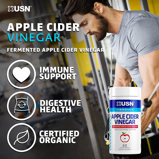 USN Vibrance Series Apple Cider Vinegar Supplement Capsules with Cayenne Pepper & Fermented Apple Cider Vinegar for Immune Support & Gut Health- 60 Veggie Capsules (Pack of 1)