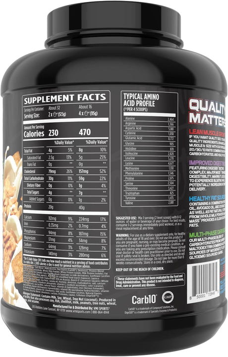 VMI Sports | Major Mass Lean Mass Gainer | Mass Gainer Protein Powder for Muscle Gain | Weight Gainer Protein Powder for Men | Weight Gainer for Women (Cinnamon Crunch, 4 Pounds)