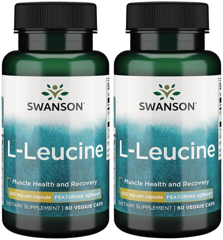 Swanson Amino Acid Ajipure L-Leucine Pharmaceutical Grade 500 Milligrams 60 Veg Capsules (2 Pack)