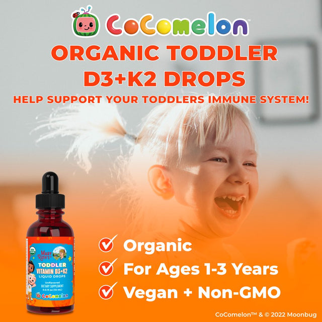 Maryruth Organics Cocomelon Toddler Vitamin D3+K2 Liquid Drops, Organic, 0.5 Fl Oz