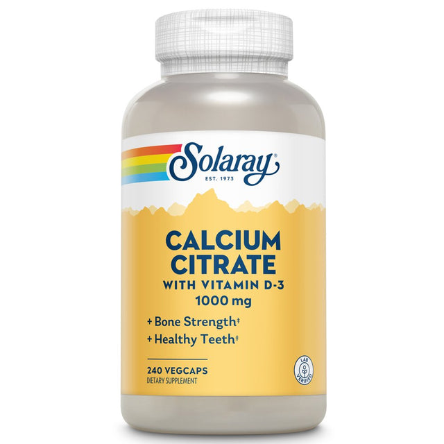 Solaray Calcium Citrate W/ Vitamin D3 1000Mg, Healthy Bones & Teeth, Heart, Muscle & Nerve Support, 60 Serv, 240 Vegcaps