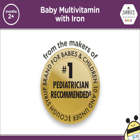 Zarbee'S Naturals Baby Multivitamin with Iron Supplement, Grape, 2 Fl Oz