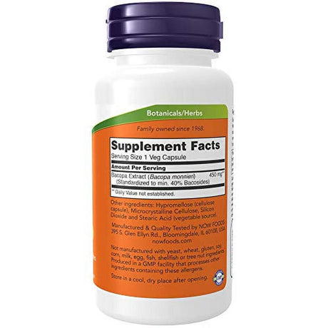 NOW Supplements, Bacopa Extract (Bacopa Monnieri) 450 Mg, Promotes Brain Health*, 90 Veg Capsules