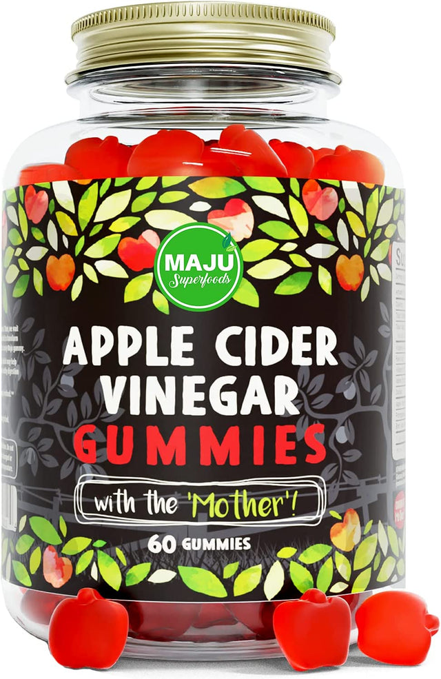 Apple Cider Vinegar Gummies with Mother - Weight Management & Detox - 2X Stronger (1000 Mg) Unfiltered ACV, Gluten-Free, Chewable, Low Sugar Content, Vegan by MAJU