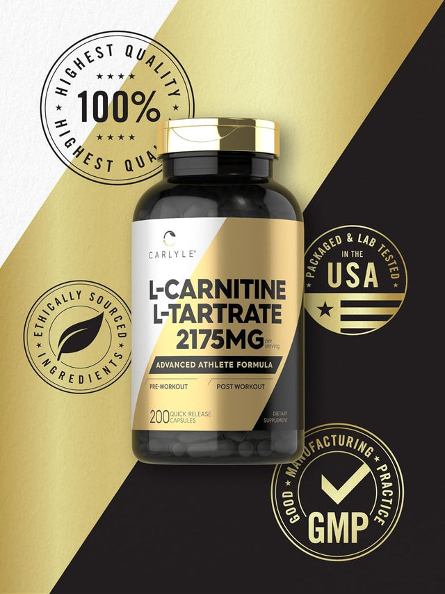 Carlyle L Carnitine 2175Mg | 200 Capsules | Advanced Athlete Formula | Workout Supplement | as L-Carnitine L-Tartrate | Non-Gmo, Gluten Free