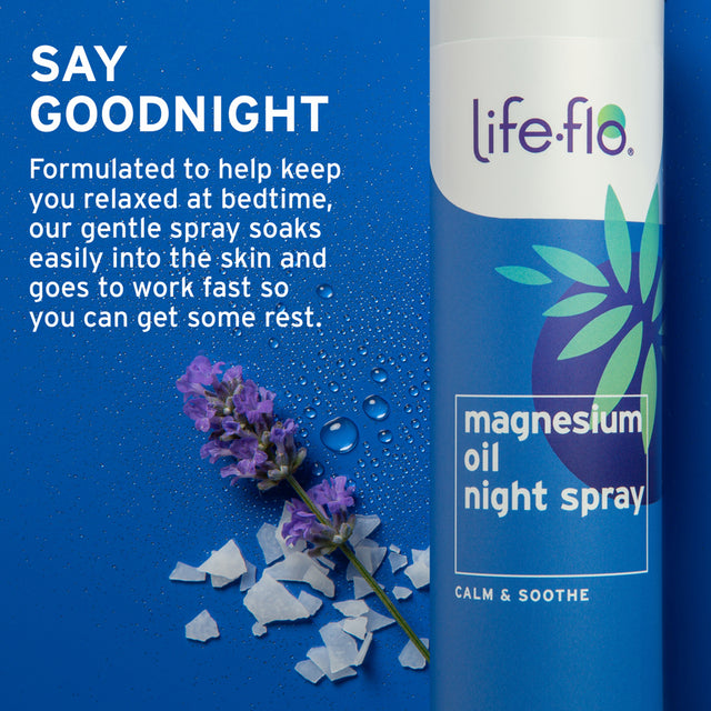 Life-Flo Magnesium Oil Night Spray | Magnesium Chloride from Zechstein Seabed | Massage onto Tired Muscles for Relaxation | with Arnica & Lavender | 8Oz