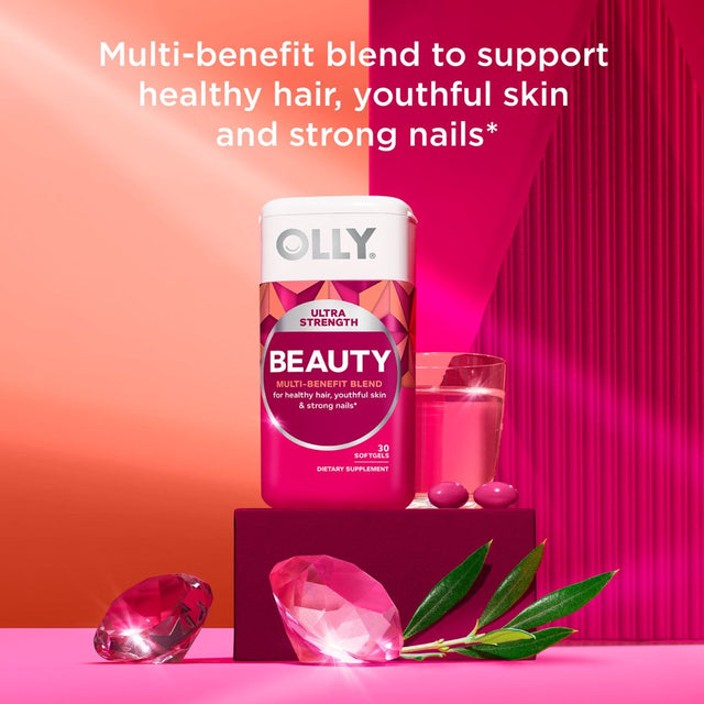 OLLY Ultra Strength Beauty Softgels, Healthy Hair, Skin and Nails, Supplement, 30Ct