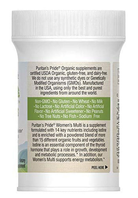 Puritan'S Pride Organic Women'S Multivitamins with Zinc, 30 Tablets