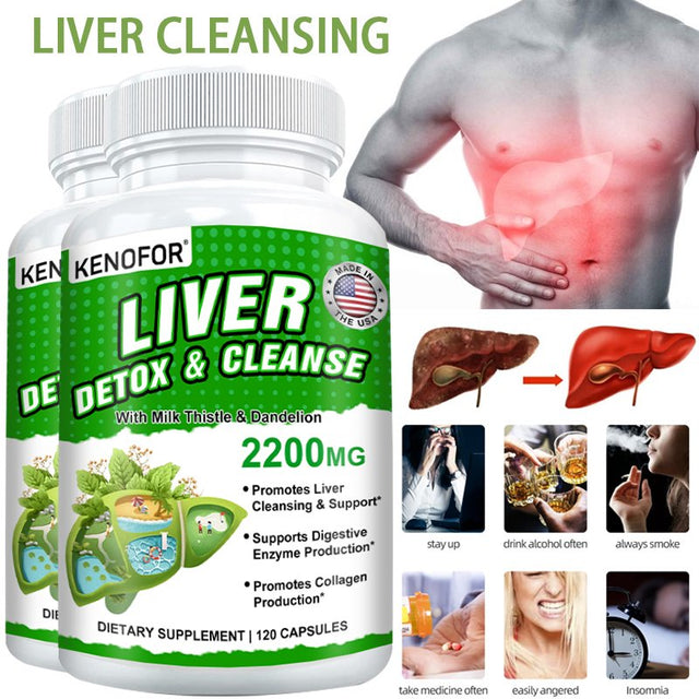 KENOFOR Liver Cleanse Detox & Repair for Liver Detoxification, Digestion and Cleansing - Liver Support Supplement with Milk Thistle, Turmeric, Ginger, Dandelion and More.