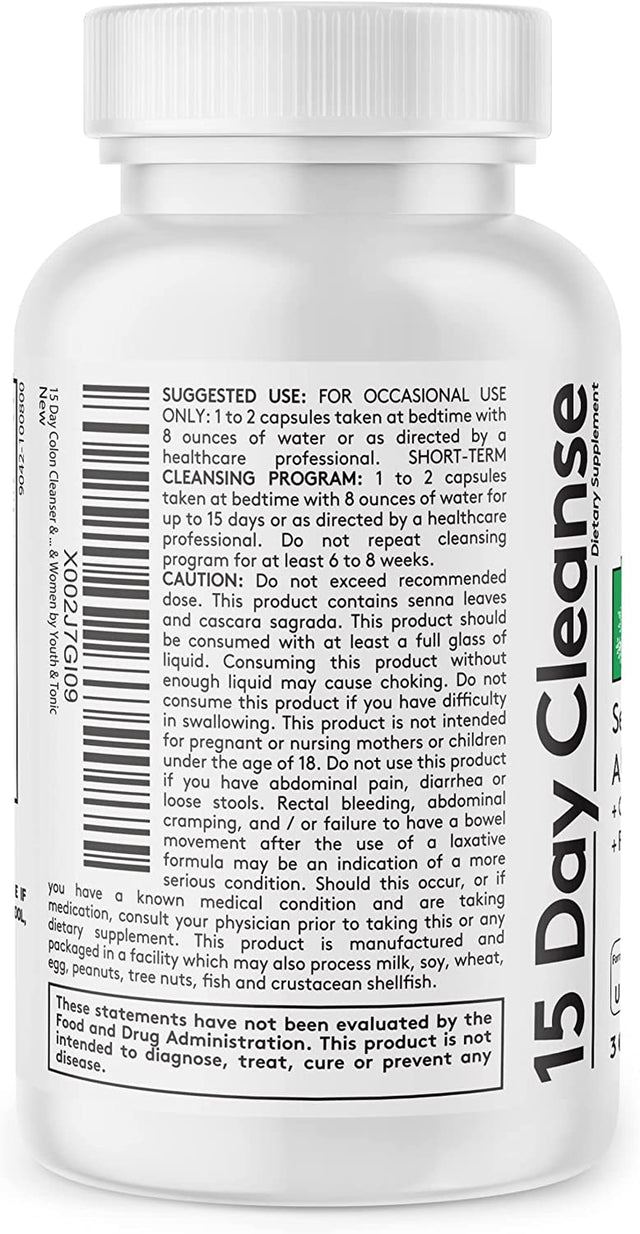 Youth & Tonic Diuretic Full Body Cleanse Detox Pills for Bloating, Puffiness and Swelling, System Flush for Colon, Kidney and Liver Detoxing, 30 Day Supply with Green Tea, Senna, Dandelion, Cranberry