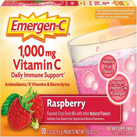 Emergen-C Vitamin C Fizzy Drink Mix Raspberry 1000 Mg 30 Packets