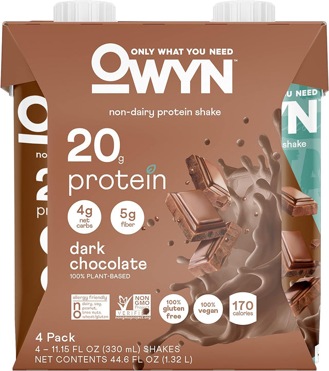 OWYN 100% Vegan Plant-Based Protein Shakes | Dark Chocolate, 12 Fl Oz (Pack of 4) | Dairy-Free, Gluten-Free, Soy-Free, Tree Nut-Free, Egg-Free, Allergy-Free, Vegetarian