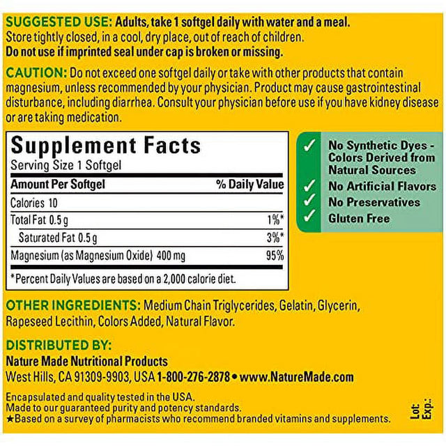 Nature Made Extra Strength Magnesium Oxide 400 Mg, Dietary Supplement for Muscle Support, 110 Count