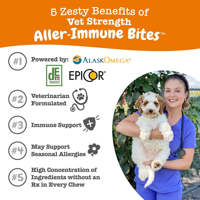 Zesty Paws Immune System Vet Strength Aller-Immune Bites for Dogs, Allergy Relief and Supports Immune Function, Gut Health & Sensitive Skin W Spirulina, Smoked Cheese Flavor, 90 Count Soft Chews