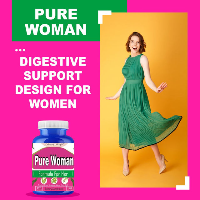 Pure Women Women’S Probiotic, 50 Billion CFU 16 Strains with Organic Prebiotics, Digestive Health Vaginal & Urinary Health Support, Shelf Stable 60 Capsules