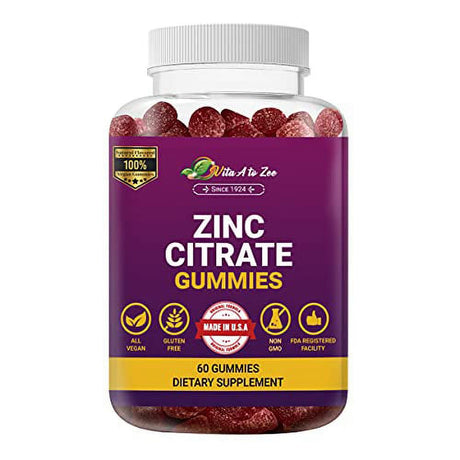 Vita a to Zee Zinc Citrate 60 Gummies Antioxidant Echinacea Immune Booster & Reduce Inflammation