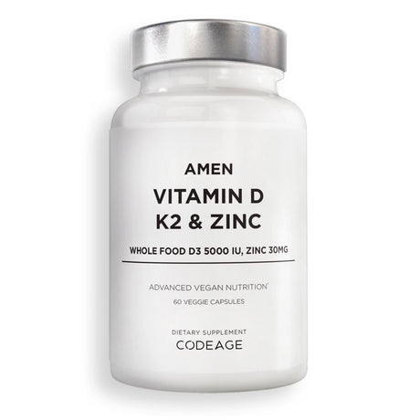 Amen Vitamin D, K2 & Zinc, Cholecalciferol D3 5000 IU, Organic Whole Food Blend, Non-Gmo, 60 Ct