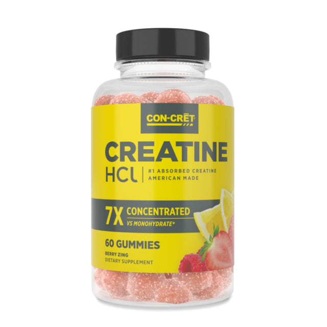 CON-CRET Concentrated Creatine Gummies, Berry Zing Flavor, Supports Muscle & Brain Health, 60 Ct