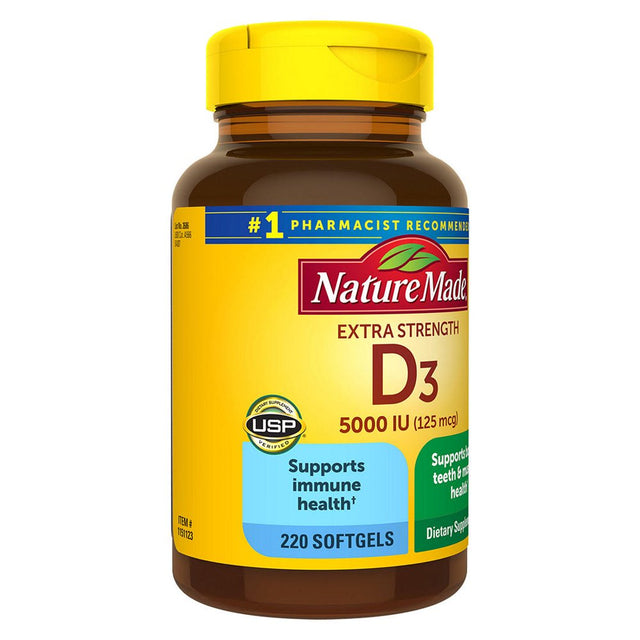 Nature Made Vitamins & Supplements D3 5,000 IU Softgels, Supports Bone, Teeth, Muscle & Immune Health 220 Ct, USP Verfified!