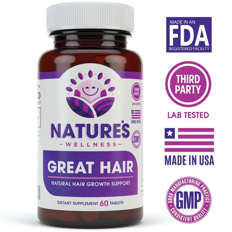 Great Hair Supplement - Natural Hair Growth Vitamins for Healthier Hair - Potent DHT Blocker to Reduce Thinning & Hair Loss - All Hair Type, Women & Men - Biotin, Saw Palmetto +22 More! - 60 Tablets