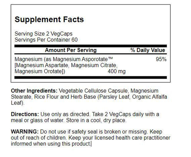 Solaray Magnesium Asporotate 400 Mg | Aspartate, Orotate & Citrate Complex | Healthy Heart, Muscle, Nerve & Circulatory Function Support | 120 Vegcaps