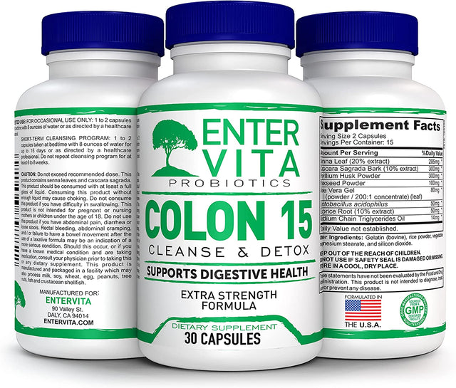 Colon Cleanser & Detox - 15-Day Gut Cleanse with Probiotics & Herbs - Promotes Digestion, Bowel Movements & Energy - Non-Irritating Formula - 30 Capsules