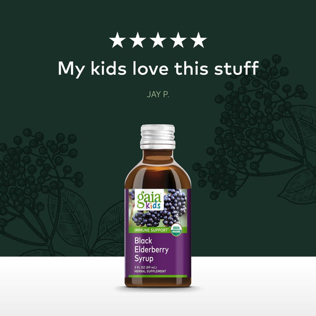 Gaia Herbs Kids Daily, Black Elderberry Syrup, 3 Fl Oz (89 Ml)