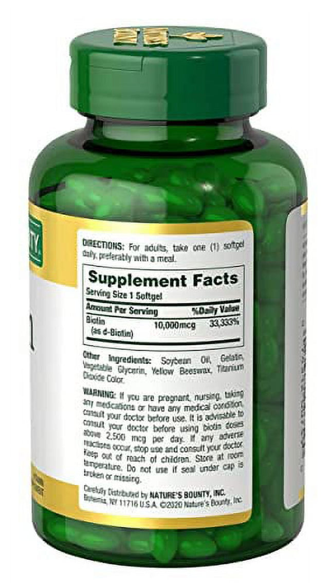 Natures Bounty Biotin 10,000 Mcg, 250 Rapid Release Softgels