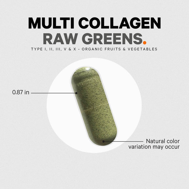 Codeage Multi Collagen Raw Greens, 5 Types Collagen Peptides Capsules, Organic Fruits & Vegetables, 180 Ct