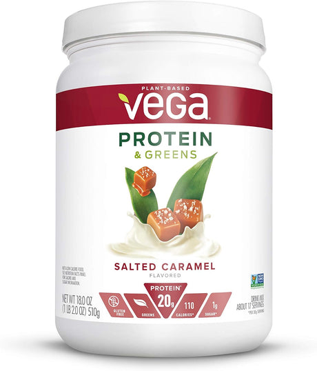 Vega Protein and Greens, Salted Caramel, Vegan Protein Powder, 20G Plant Based Protein, Low Carb, Keto, Dairy Free, Gluten Free, Non GMO, Pea Protein for Women and Men, 1.1 Pounds (17 Servings)